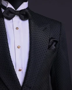 A Charcoal black, dotted jacquard, half-double-breasted suit