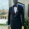 A Charcoal Black Double Breasted Shawl Lapel Tuxedo Suit