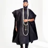 A Charcoal Black embroidery detailing with Swarovski Stone detailing Aso Oke Agbada