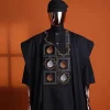 A Charcoal black, “Falling Asteroids in block” with Swarovski details embroidery Agbada.
