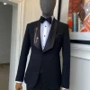 A Charcoal Black Floral Jacquard Sharp Wide Cut Shawl Lapel Tuxedo Suit