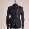 A Charcoal Black, Floral Patterned Shawl Lapel, Knitted, Single Button Smoking Tuxedo Suit