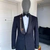 A Charcoal Black Floral Shawl Lapel Tuxedo Suit