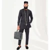 A Charcoal Black Front Flap African Kaftan