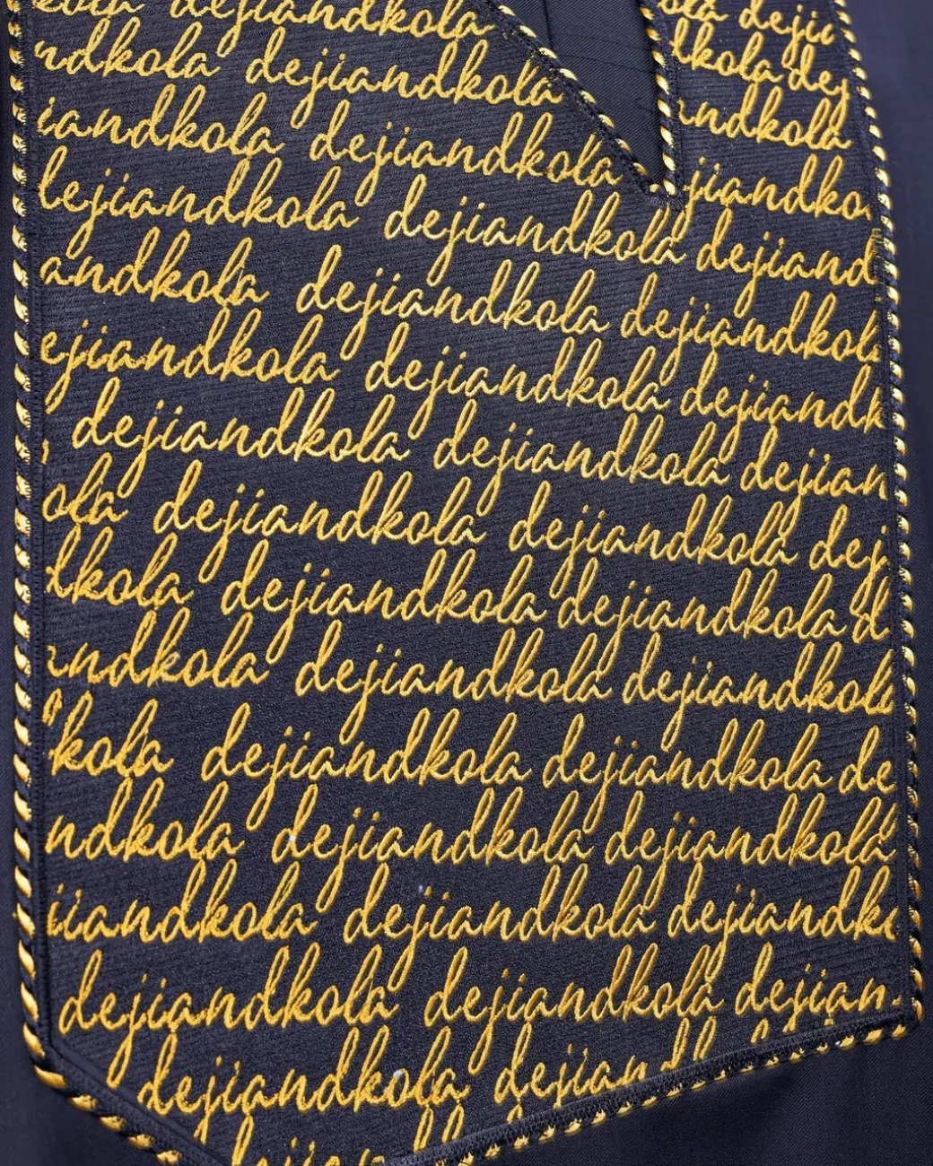 A Charcoal Black, Gold Scritto Pattered (dejiandkola) Embroidery Detailing Agbada