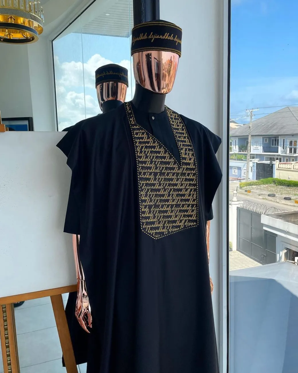 A Charcoal Black, Gold Scritto Pattered (dejiandkola) Embroidery Detailing Agbada