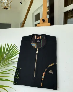 A Charcoal Black Gold ZIP opening, a cross-display functional pocket detailing Kaftan
