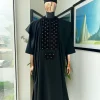 A charcoal black, grommet eyelet on dropping octa embroidery details agbada