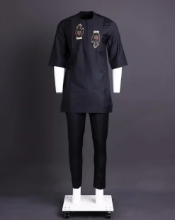 A Charcoal Black Hand Patch Kaftan