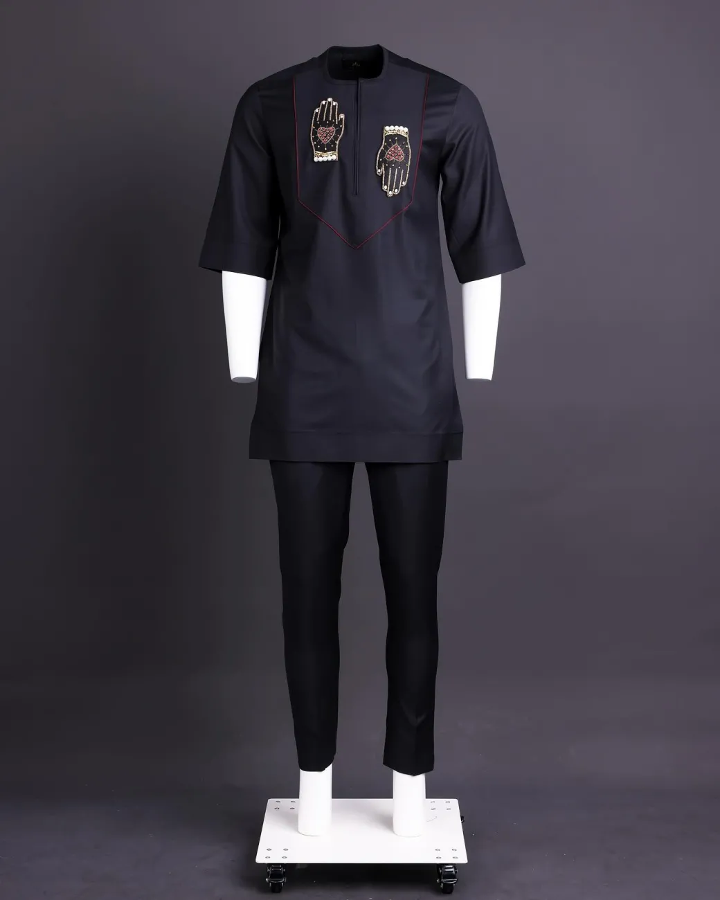 A Charcoal Black Hand Patch Kaftan