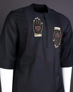 A Charcoal Black Hand Patch Kaftan