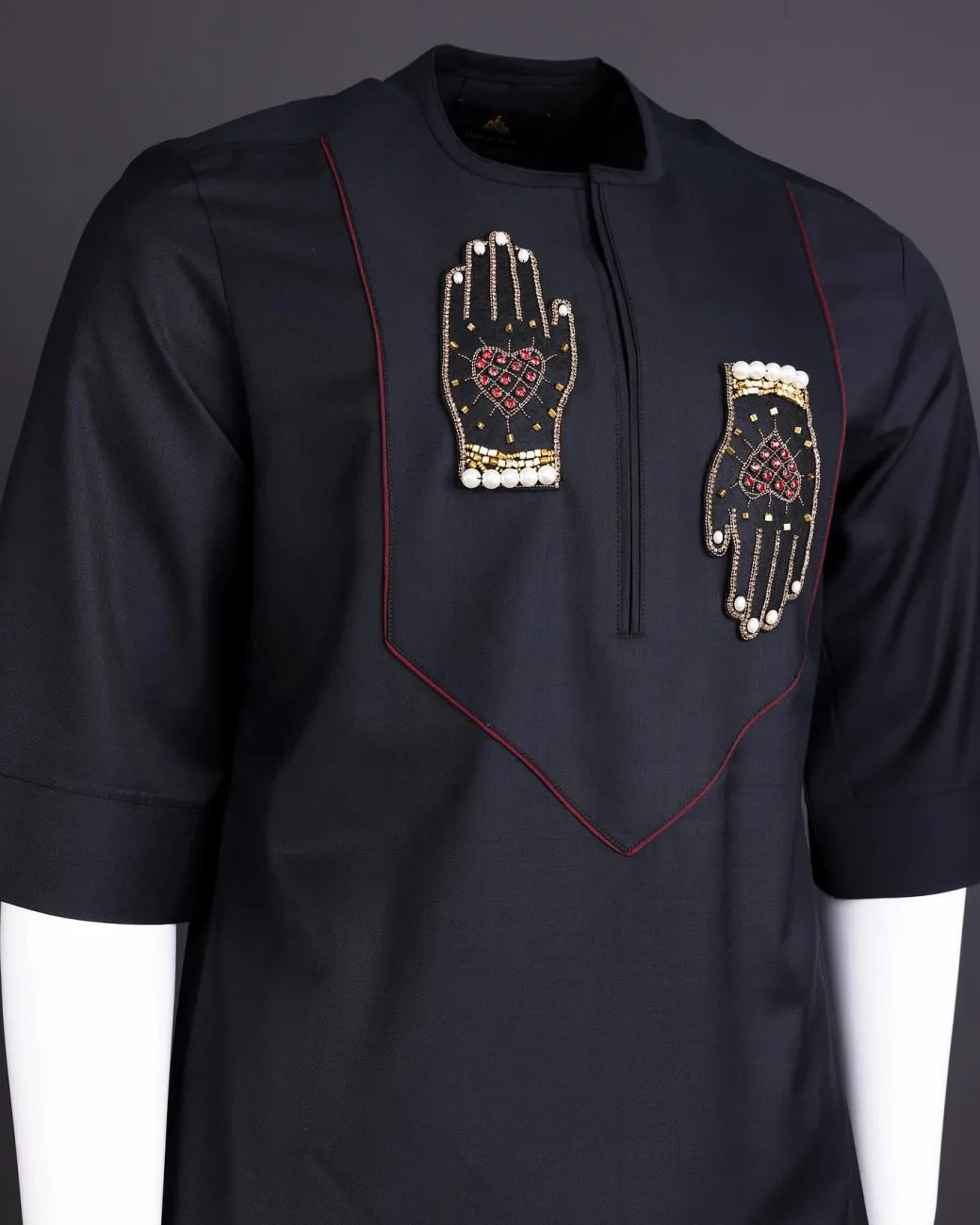 A Charcoal Black Hand Patch Kaftan
