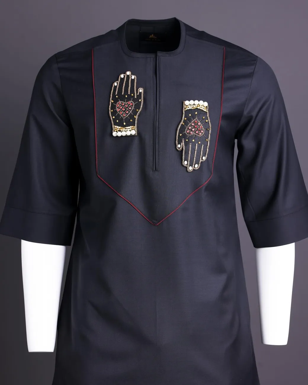A Charcoal Black Hand Patch Kaftan
