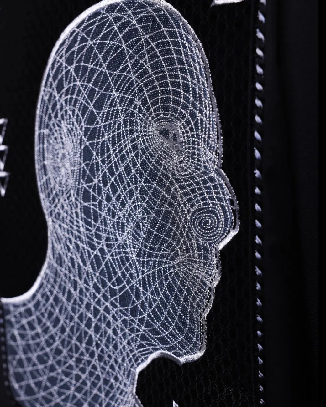 A Charcoal Black, “Head Algorithm Mapping ” embroidery details agbada