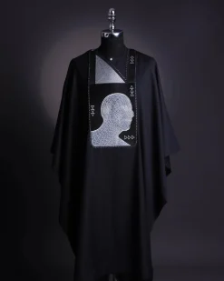 A Charcoal Black, “Head Algorithm Mapping ” embroidery details agbada