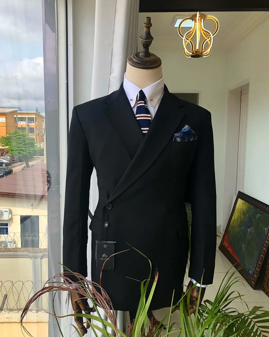 A Charcoal Black “Herd Immunity” Wrap Single Button Breasted Suit