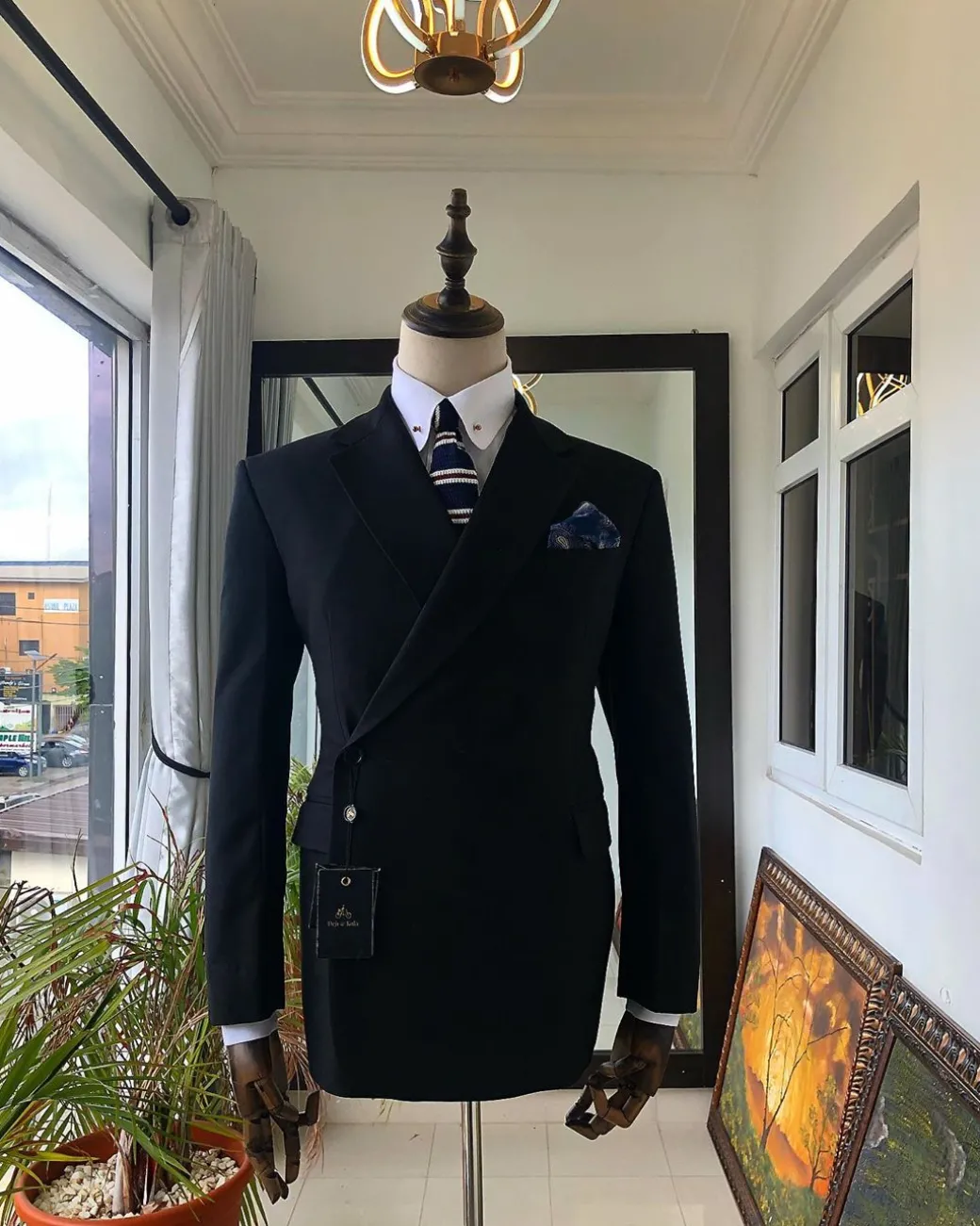 A Charcoal Black “Herd Immunity” Wrap Single Button Breasted Suit