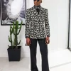 A Charcoal Black, insect element, metallic jacquard shawl lapel wrap suit