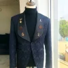 A Charcoal Black Jacquard shawl-lapel Tuxedo suit