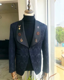 A Charcoal Black Jacquard shawl-lapel Tuxedo suit