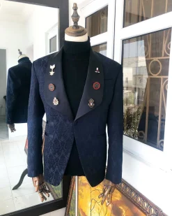 A Charcoal Black Jacquard shawl-lapel Tuxedo suit