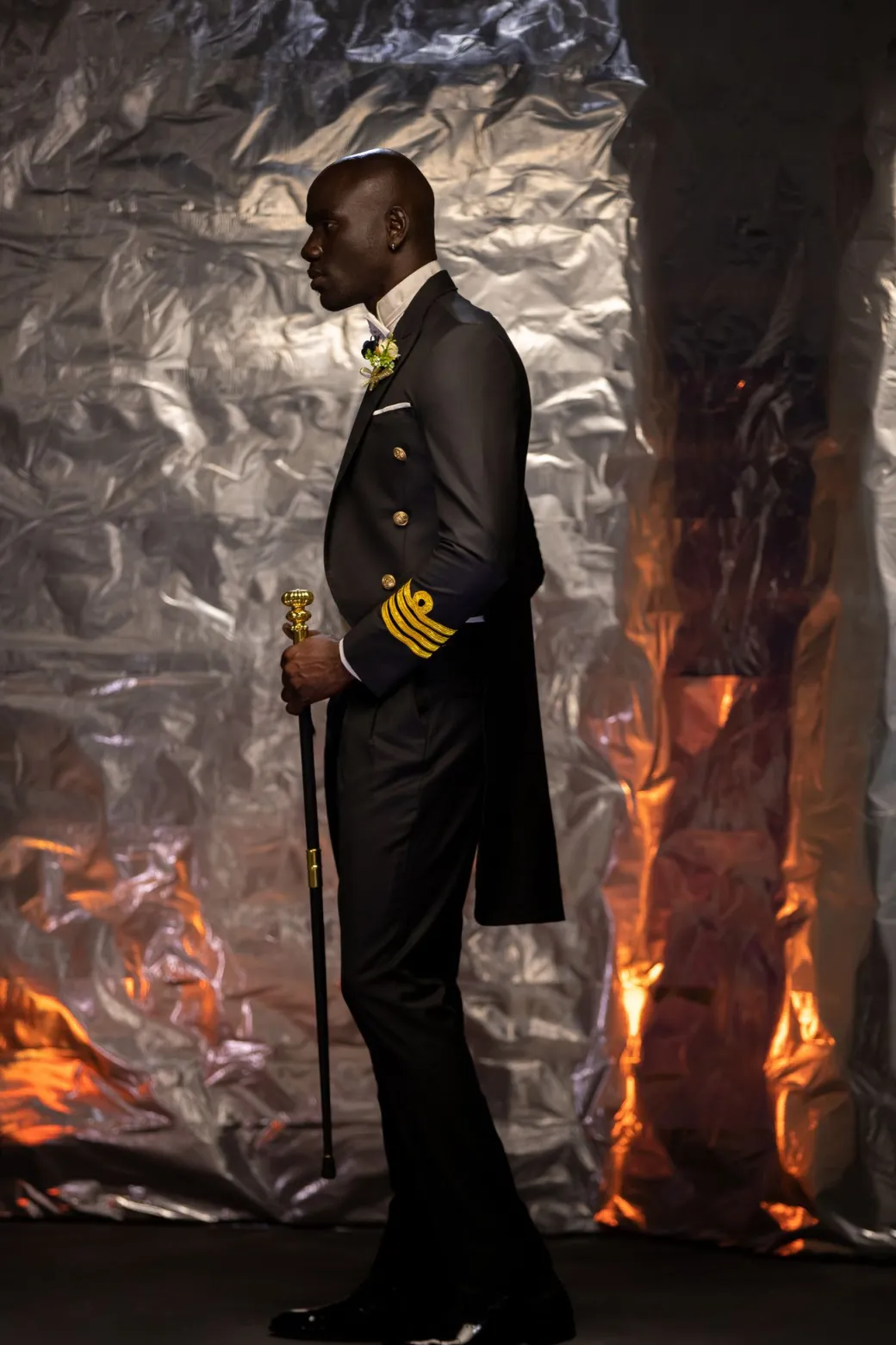 A Charcoal Black “John Beecroft” Tail Marine Peak Lapel Tuxedo Suit