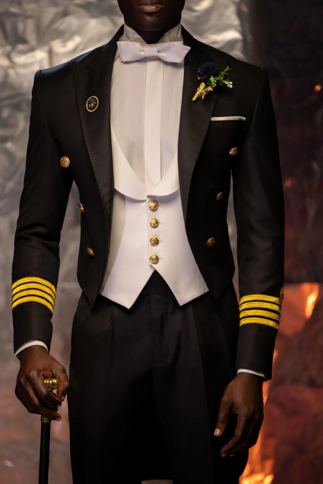 A Charcoal Black “John Beecroft” Tail Marine Peak Lapel Tuxedo Suit