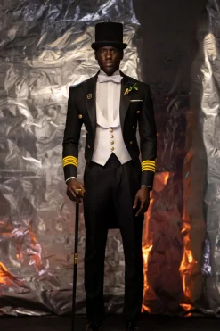 A Charcoal Black “John Beecroft” Tail Marine Peak Lapel Tuxedo Suit