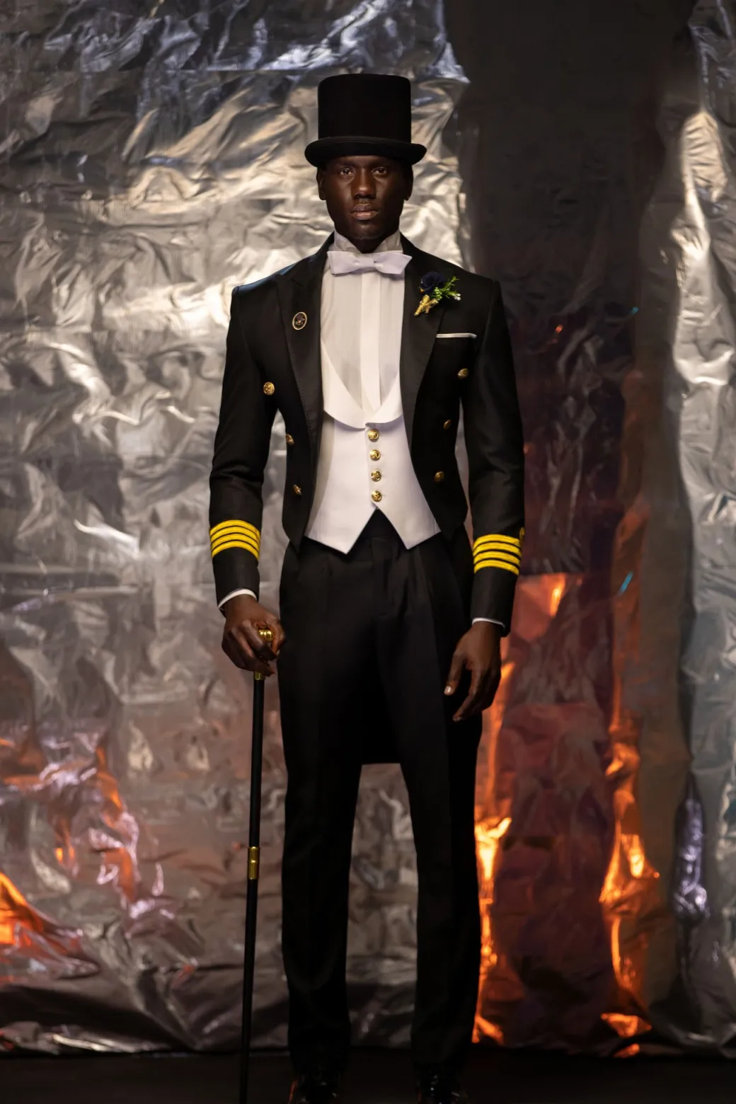 A Charcoal Black “John Beecroft” Tail Marine Peak Lapel Tuxedo Suit