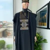A Charcoal black, kissing wavelength embroidery design with ss30 light topaz and crystal xilion Swarovski stones detailing agbada