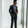 A Charcoal Black, Knitted, Peak Lapel Suit