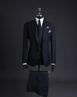 A Charcoal black, knitted, notch lapel suit