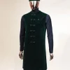 A Charcoal black long sleeve kaftan, Sacramento green velvet jacket, hat and sokoto African traditional senator kaftan native.