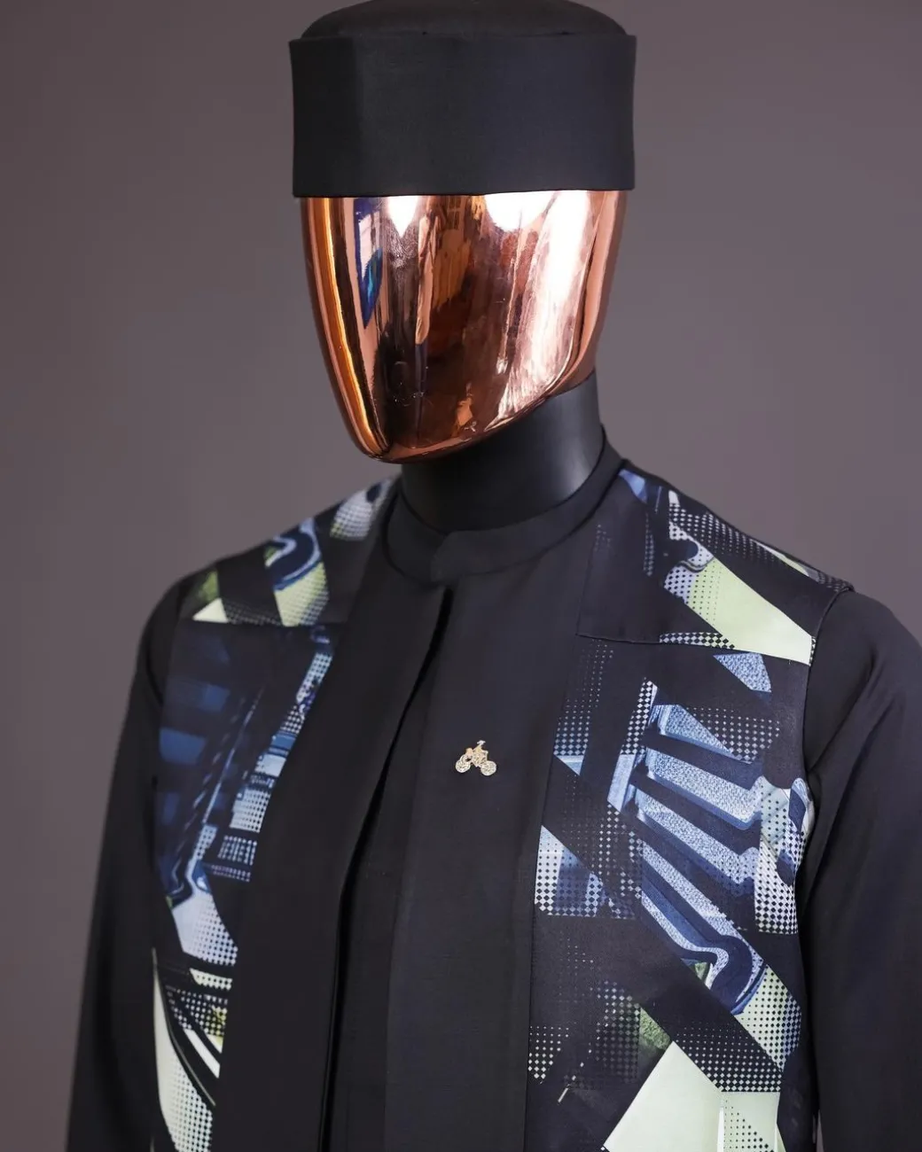 A charcoal black long sleeve kaftan, 3D printed kimono jacket, hat and sokoto African traditional senator kaftan native.