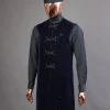A Charcoal black long-sleeve African traditional senator kaftan native