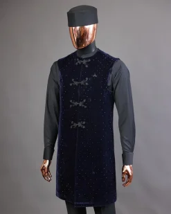 A Charcoal black long-sleeve African traditional senator kaftan native