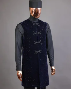 A Charcoal black long-sleeve African traditional senator kaftan native