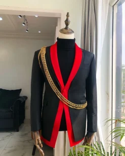 A Charcoal Black “Malian” dual-colour and chain-detailed tuxedo Suit