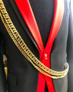 A Charcoal Black “Malian” dual-colour and chain-detailed tuxedo Suit