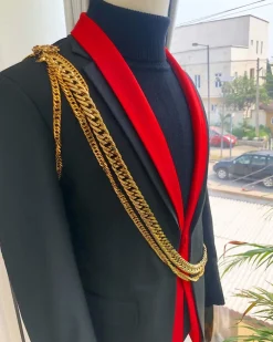 A Charcoal Black “Malian” dual-colour and chain-detailed tuxedo Suit
