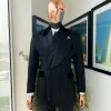 A Charcoal Black “Mandate” rain drop patterned jacquard, triple breasted tuxedo suit