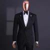 A Charcoal black, mushroom pattern jacquard, notch lapel tuxedo suit.