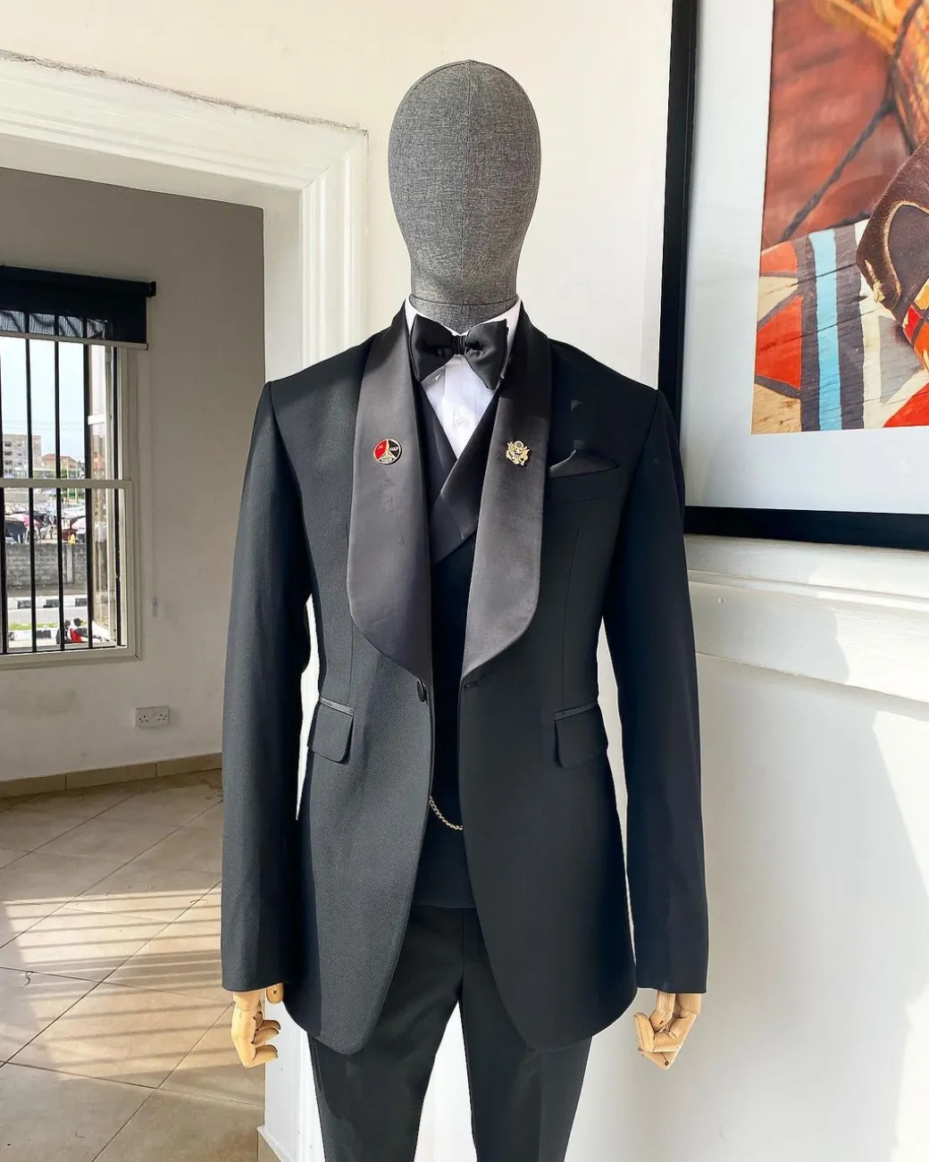 A Charcoal Black Nobility Fabric Shawl Lapel Tuxedo Suit