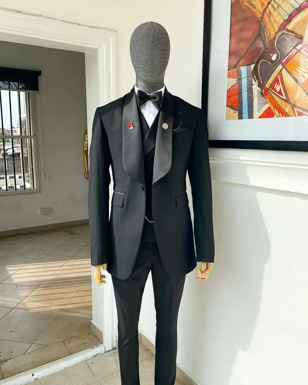 A Charcoal Black Nobility Fabric Shawl Lapel Tuxedo Suit