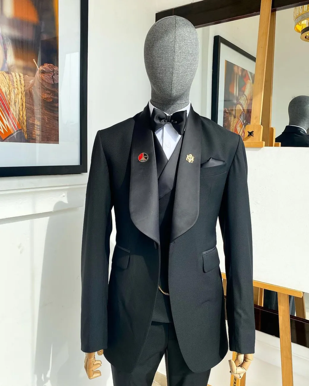 A Charcoal Black Nobility Fabric Shawl Lapel Tuxedo Suit
