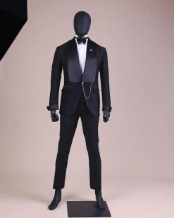 A Charcoal Black, Ocean Element Patterned Shawl Lapel Jacquard Tuxedo Suit