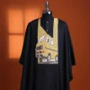 A Charcoal black, “omo danfo” embroidery details agbada, 3/4 sleeve kaftan & sokoto
