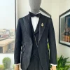 A Charcoal Black, peak lapel, dispersed ruffle jacquard suit