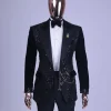 A Charcoal Black, Peak Lapel, Beaded Lace Tuxedo Suit