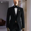 A Charcoal Black Peak Lapel, Stuffed/Slanted Square Patterned Jacquard Jacket.